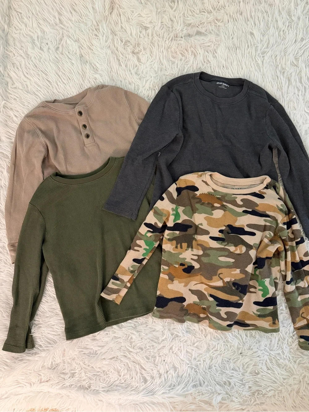 Old Navy Boys 5T Waffle Knit Long Sleeve Shirt Bundle 4 Pc Camo Neutral